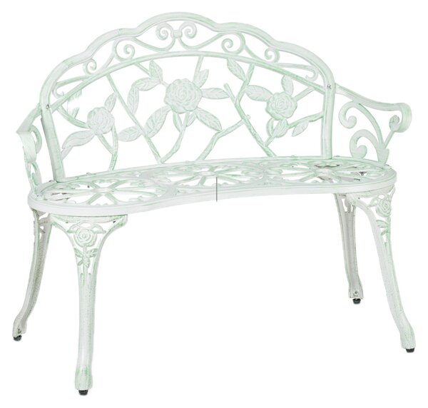 Panchina da giardino Relaxdays, 2 posti, con motivo a rose, per terrazza o balcone, in alluminio e ghisa, stile antico, 78 x 98 x 55,5 cm, bianco/verde