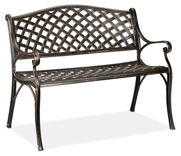 Panchina da giardino Relaxdays, Giardino e balcone, 2 posti. Design vintage, panchina in alluminio, LxPxA: 82x102x60 cm, nero-bronzo