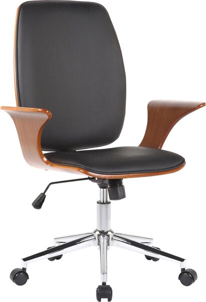 Sedia da ufficio Burbank - rivestita in ecopelle, struttura in legno noce - Colore: nero