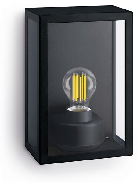 Lampada da parete per esterni ALZOR E27 IP44 nero Philips