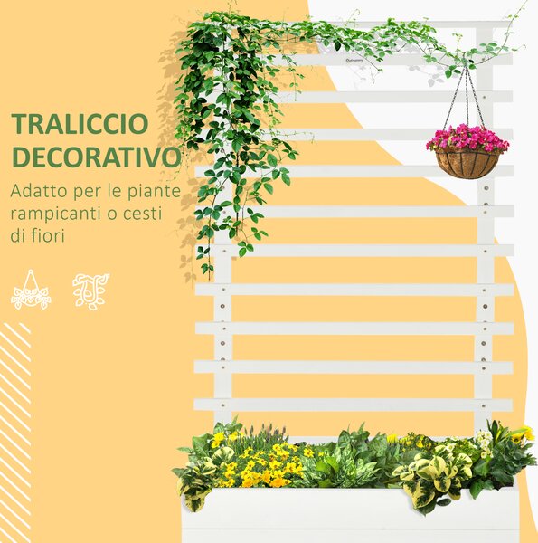 Outsunny Fioriera Verticale con 4 Ruote e Traliccio per Piante Rampicanti in Legno, 76x30x155cm, Bianco|Aosom