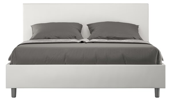 Letto Matrimoniale 160x190 cm con Rete e Contenitore Giroletto con Alzata Comoda Imbottito in Similpelle Adele Bianco