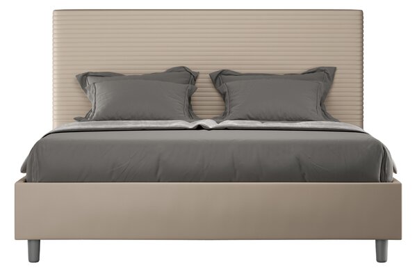 Letto Matrimoniale 160x190 cm con Rete e Contenitore con Testata e Alzata Comoda Imbottito in Similpelle Focus Tortora