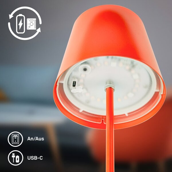 Briloner 7510012-LED Lampada da tavolo RGB dimmerabile CALIDA 2,5W/5V IP44 1200mAh arancione
