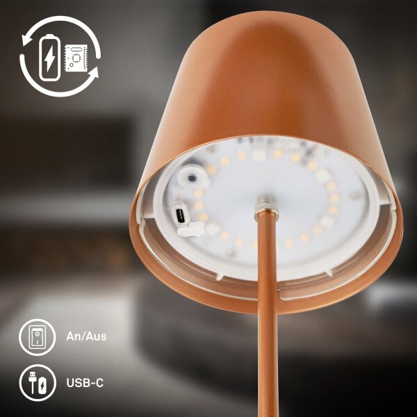 Briloner 7510013 - Lampada da tavolo dimmerabile LED RGB CALIDA, 2,5 W/5 V, IP44, batteria 1200 mAh, finitura bronzo