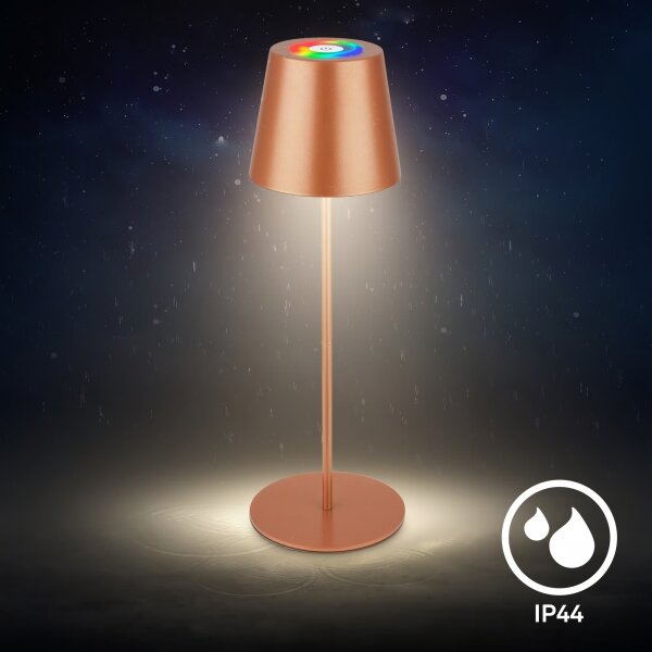 Briloner 7510013 - Lampada da tavolo dimmerabile LED RGB CALIDA, 2,5 W/5 V, IP44, batteria 1200 mAh, finitura bronzo