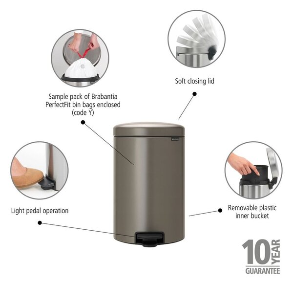 Cestino per la spazzatura grigio in acciaio con pedale 20 l NewIcon – Brabantia
