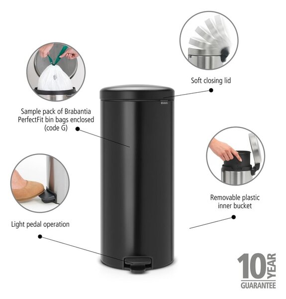 Bidone in acciaio nero opaco 30 l NewIcon - Brabantia