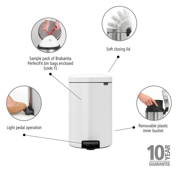 Bidone in acciaio bianco da 20 l NewIcon - Brabantia
