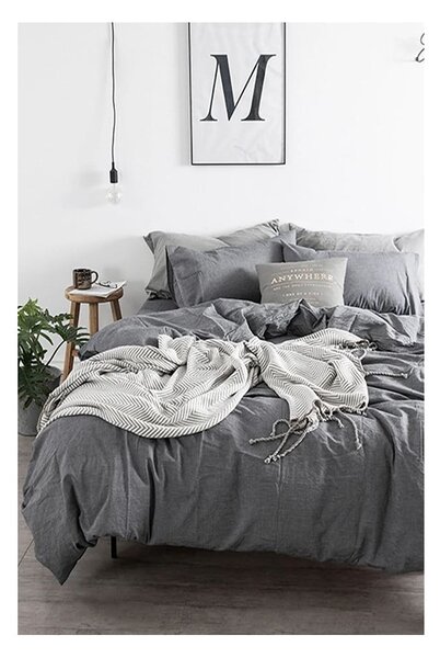 Biancheria da letto grigia in cotone per letto matrimoniale con lenzuolo 200x220 cm - Mila Home