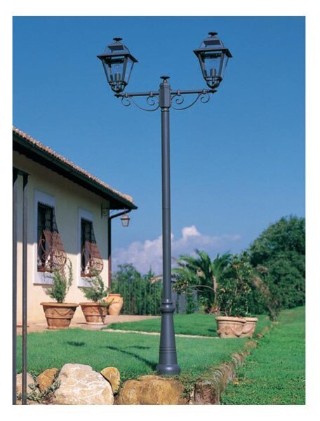 ELEGANCE LAMPIONE PER ESTERNO H250 CON DUE LANTERNE IN ALLUMINIO ANTRACITE E DIFFUSORI IN VETRO