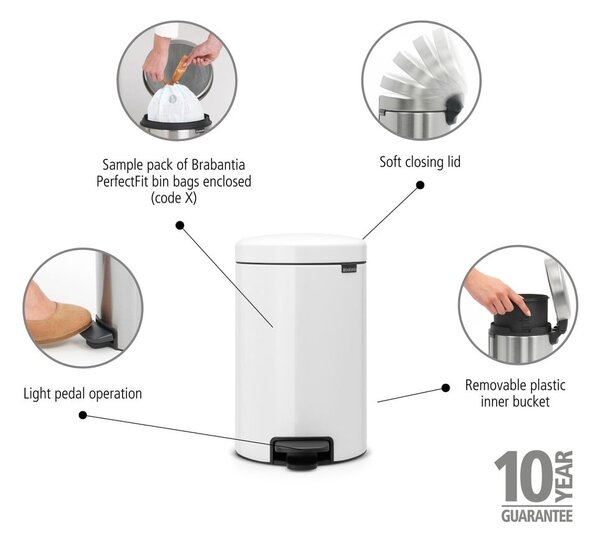Bidone in acciaio bianco da 30 l NewIcon - Brabantia