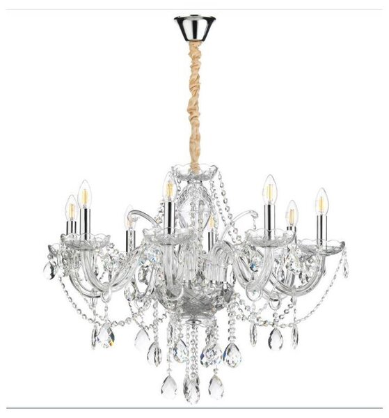 SVETLANA LAMPADARIO ELEGANTE CON 8 LUCI CLASSICO IN VETRO TRASPARENTE CON PENDAGLI IN CRISTALLO