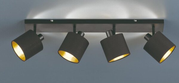 TOMMY BARRA 4 SPOT ORIENTABILI IN METALLO NERO O ACCIAIO SATINATO CON PARALUMI IN TESSUTO L70 CM