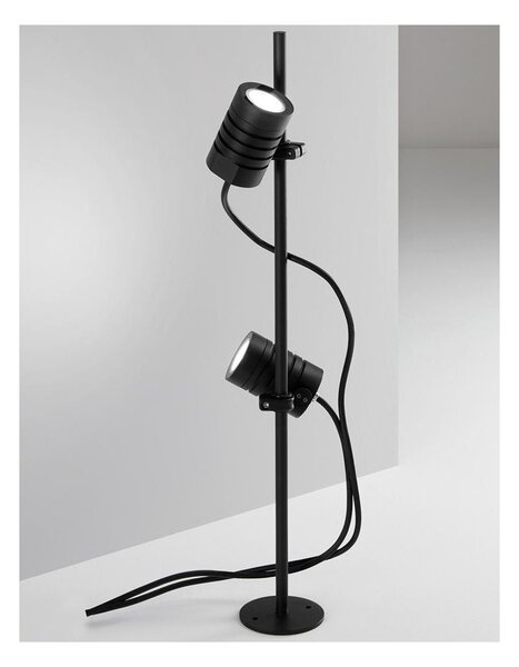 LARIO GRANDE PIANTANA CON 2 SPOT DA ESTERNO IP65 ALLUMINIO NERO ATTACCO GU10 MODERNA ISYLUCE