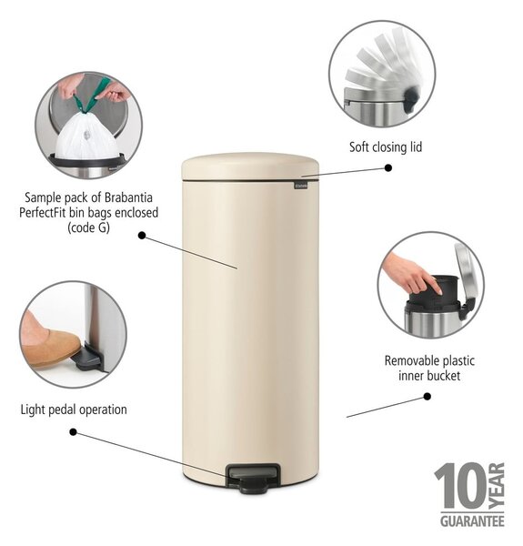 Bidone beige in acciaio 30 l NewIcon - Brabantia