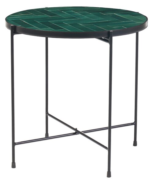 Tavolino rotondo in ceramica verde scuro e metallo nero D50 cm KOTTA