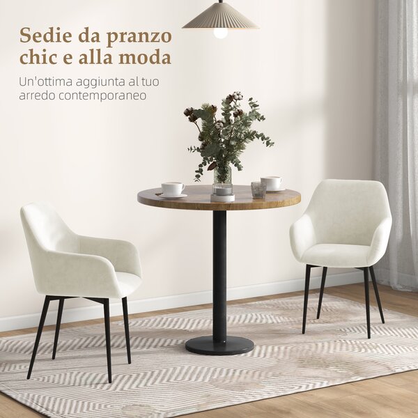 HOMCOM Set 2 Sedie Moderne Nordiche Imbottite con Braccioli Ricurvi per Soggiorno e Sala da Pranzo in Tessuto Effetto Velluto, Crema | Aosom Italy