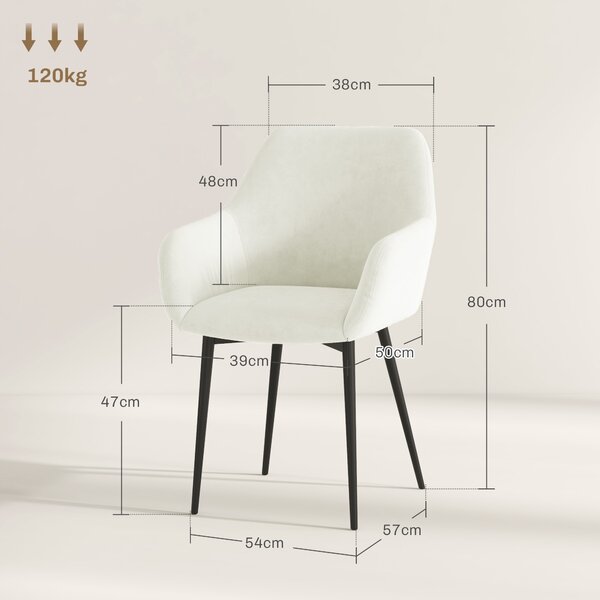 HOMCOM Set 2 Sedie Moderne Nordiche Imbottite con Braccioli Ricurvi per Soggiorno e Sala da Pranzo in Tessuto Effetto Velluto, Crema | Aosom Italy