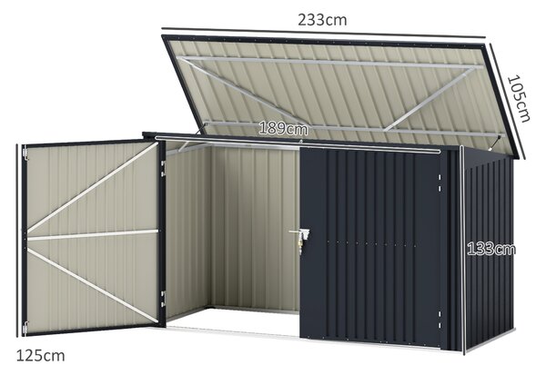 Outsunny Copribidoni in Acciaio per 3 Cassonetti da 240L con 2 Porte e Coperchio, 233x105x118.5/133 cm, Grigio Scuro