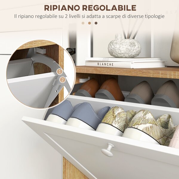 Scarpiera Slim HOMCOM 3 Ripiani - Mobile Per 12 Paia Di Scarpe 60x75cm Bianco/Rovere - Foto 8