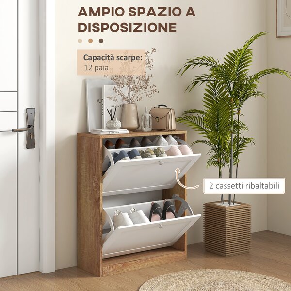 HOMCOM Armadio scarpiera slim con 3 Ripiani Regolabili a 2 Livelli per 12 Paia, in Truciolato e MDF, 60x24.5x75.5 cm| Aosom Italy