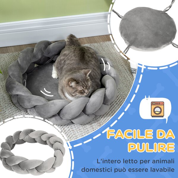 PawHut Letto per Cani e Gatti da Interni Imbottito e Lavabile con Cuscino Separato, Ø55x14cm, Grigio