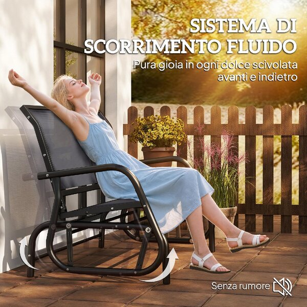 VivaGarden OUTLET - Panchina da Giardino a Dondolo in Metallo/Texteline Dimensioni 120x70x85 cm colore Grigio