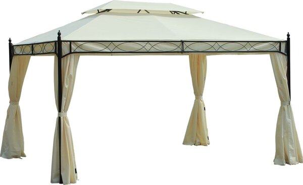 VivaGarden OUTLET - Gazebo da Giardino 3x4 mt in Acciaio/Tessuto con Doppio tetto e Tende colore Crema