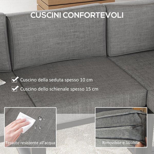 Outsunny Salotto da Giardino con Divano e Tavolino in Alluminio con Cuscini Imbottiti, Grigio|Aosom