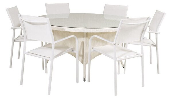 Tavolo e sedie set Dallas 2219Tessile, Bianco plastica
