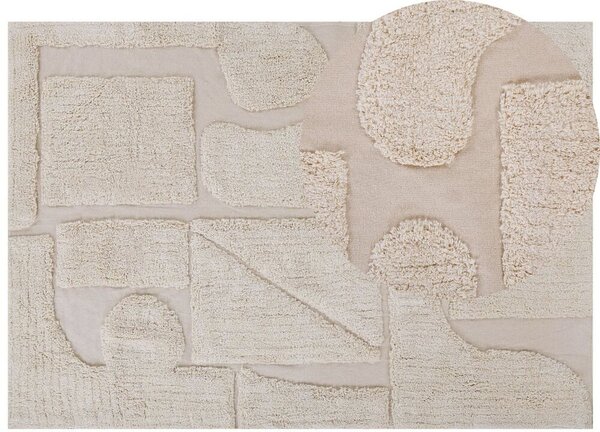 Tappeto Beige di Cotone fatto a mano morbido con motivo astratto 160 x 230 cm Beliani
