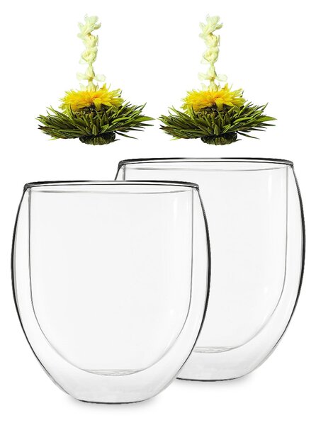 Feelino Ice - Bicchiere con fiore di tè, 320 ml, in vetro borosilicato a doppia parete
