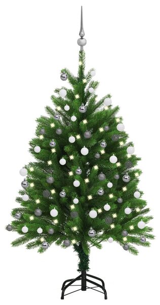 Albero di Natale Preilluminato con Palline Verde 120 cm