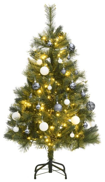 Albero Natale Incernierato con 150 LED e Palline 120 cm