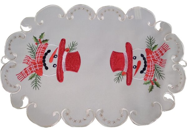Tovaglia natalizia in crema con ricamo di pupazzo di neve Larghezza: 30 cm | Lunghezza: 45 cm
