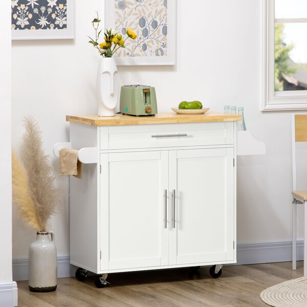 HOMCOM Carrello multiuso da Cucin con Cassetto, Portaspezie e Armadietto in Legno, 109x40x89 cm, Bianco | Aosom Italy