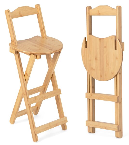 Costway Set di 2 sgabelli da bar pieghevoli in bambù con schienale, Sedie da pranzo senza braccioli per casa 36x34x84cm