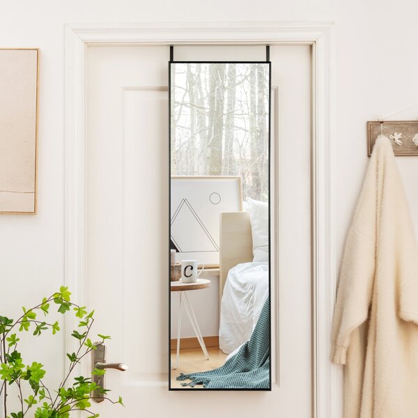 Costway Specchio sopra la porta con cornice in alluminio vetro antigraffio, Specchio da appendere o da parete Nero