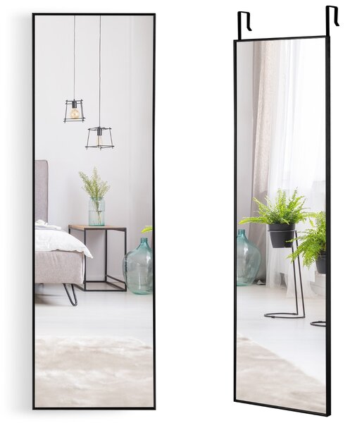 Costway Specchio sopra la porta con cornice in alluminio vetro antigraffio, Specchio da appendere o da parete Nero