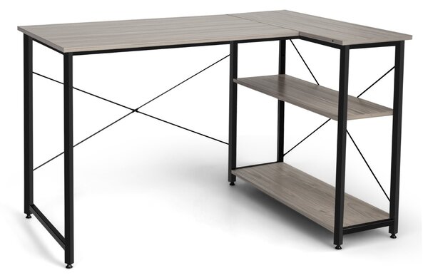 Costway Scrivania angolare 120cm con 2 ripiani, Scrivania per computer ad angolo da ufficio reversibile salvaspazio Grigio
