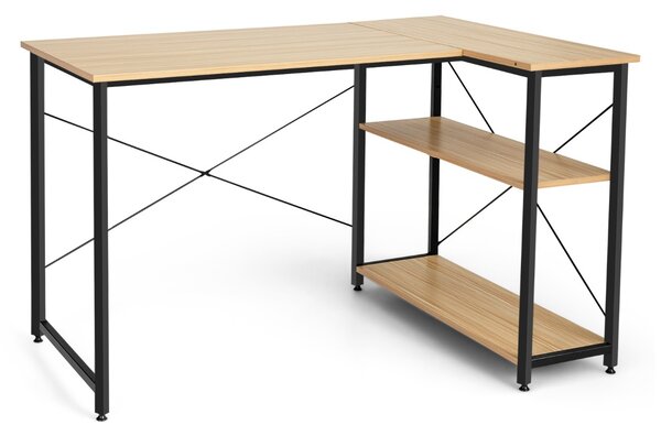 Costway Scrivania angolare 120cm con 2 ripiani, Scrivania per computer ad angolo da ufficio reversibile salvaspazio Naturale