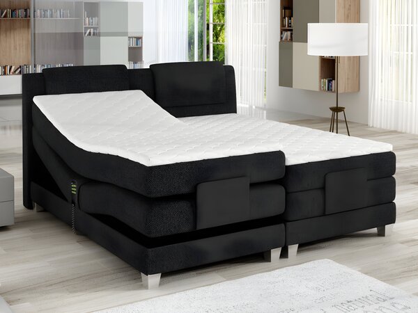 Set letto boxspring testata + reti relax elettriche + materasso + topper  CASTEL di PALACIO - 2 x 90 x 200 cm - Tessuto antracite