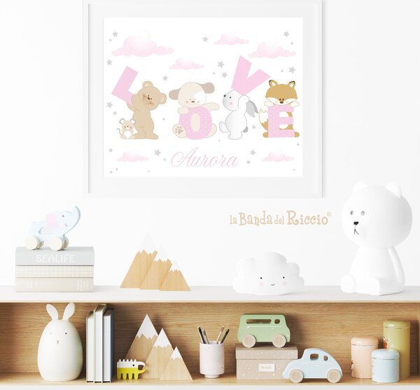 Quadro cameretta Love Rosa / cm 30x40