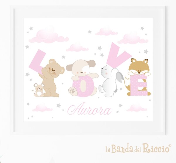 Quadro cameretta Love Rosa / cm 30x40