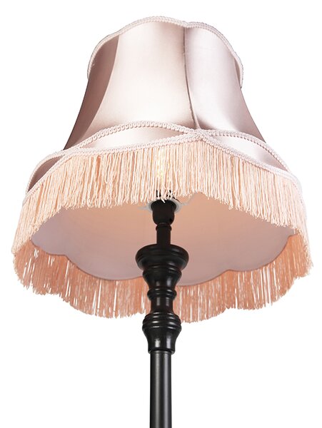 Lampada da terra nera con paralume granny rosa - Classico