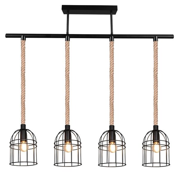 Lampada a sospensione, sisal, design a gabbia, nero opaco, H 81 cm