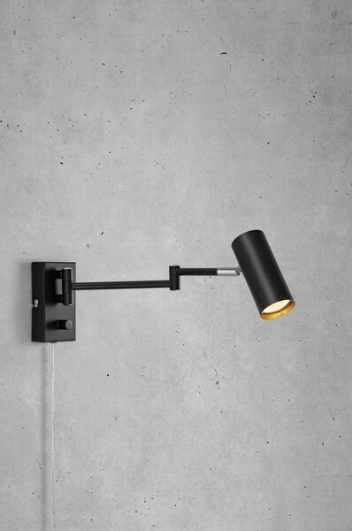Lampada da parete nera in metallo con alimentazione a corrente con struttura flessibile/con intensità regolabile Torino – Markslöjd