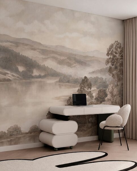 Carta da parati Lago tra colline velate, Carta da parati Buffer, w05928 : Uwalls.it