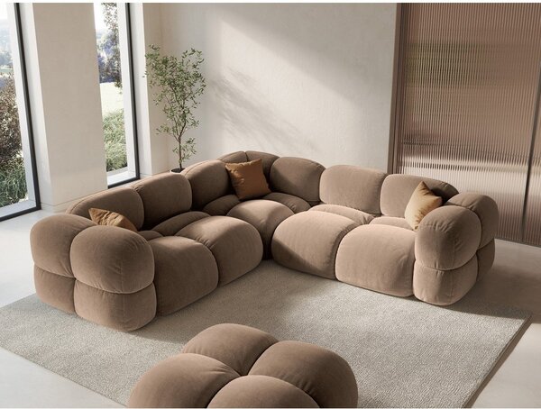 Divano angolare marrone con rivestimento in velluto Loretto – Cosmopolitan Design